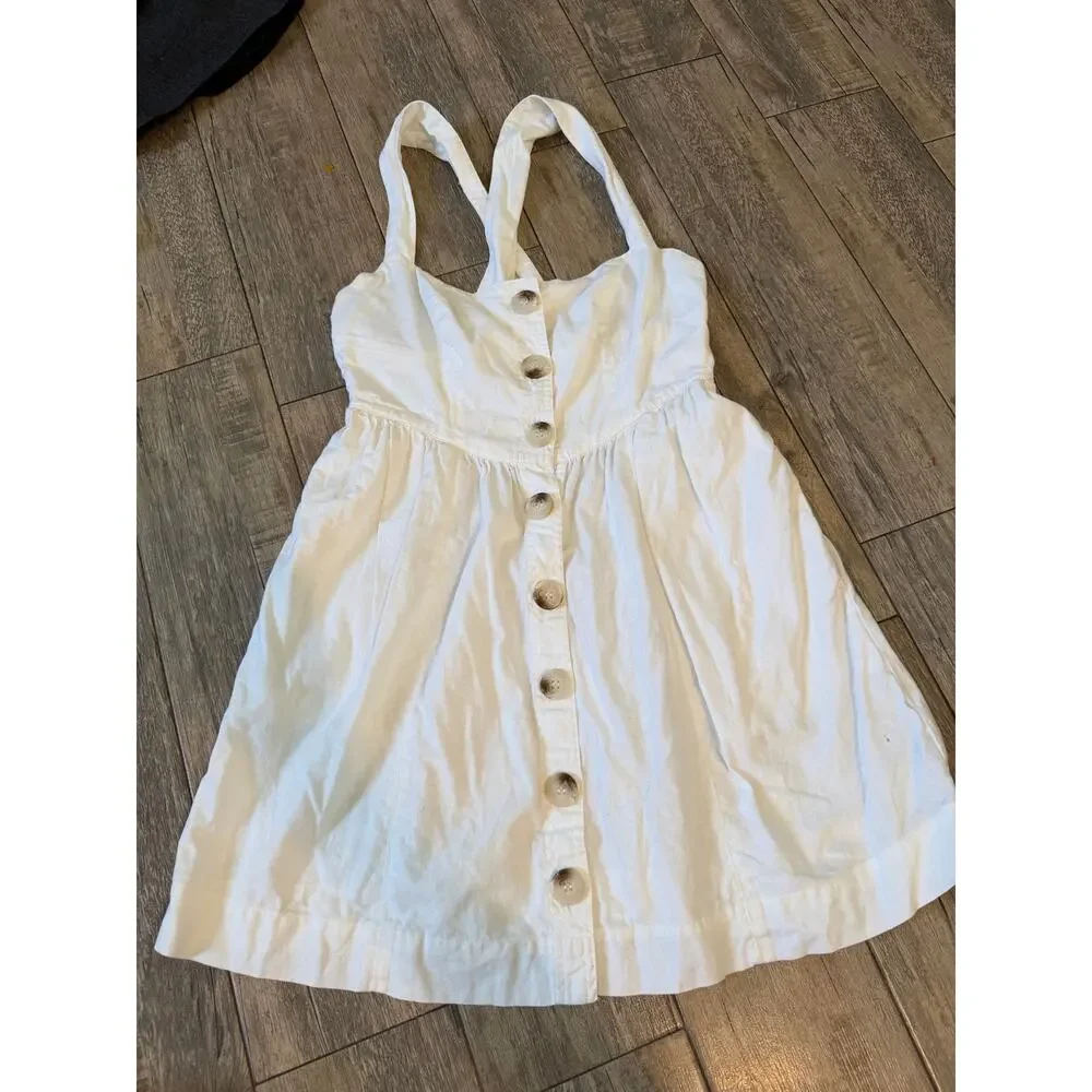Free People Carolina Mini Dress Linen Button Front White Size 4